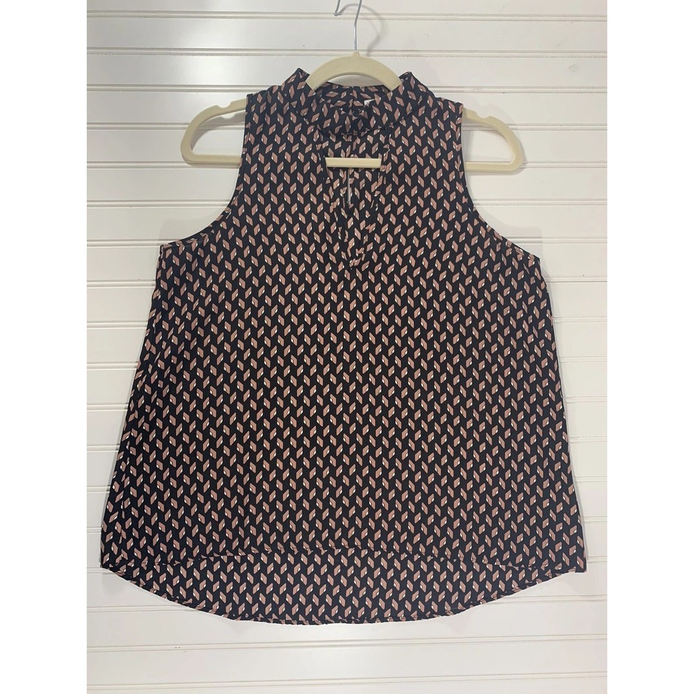 Three Eighty Two Blouse Womens S Black Pink Geometric Mock Neck Sleeveless Top